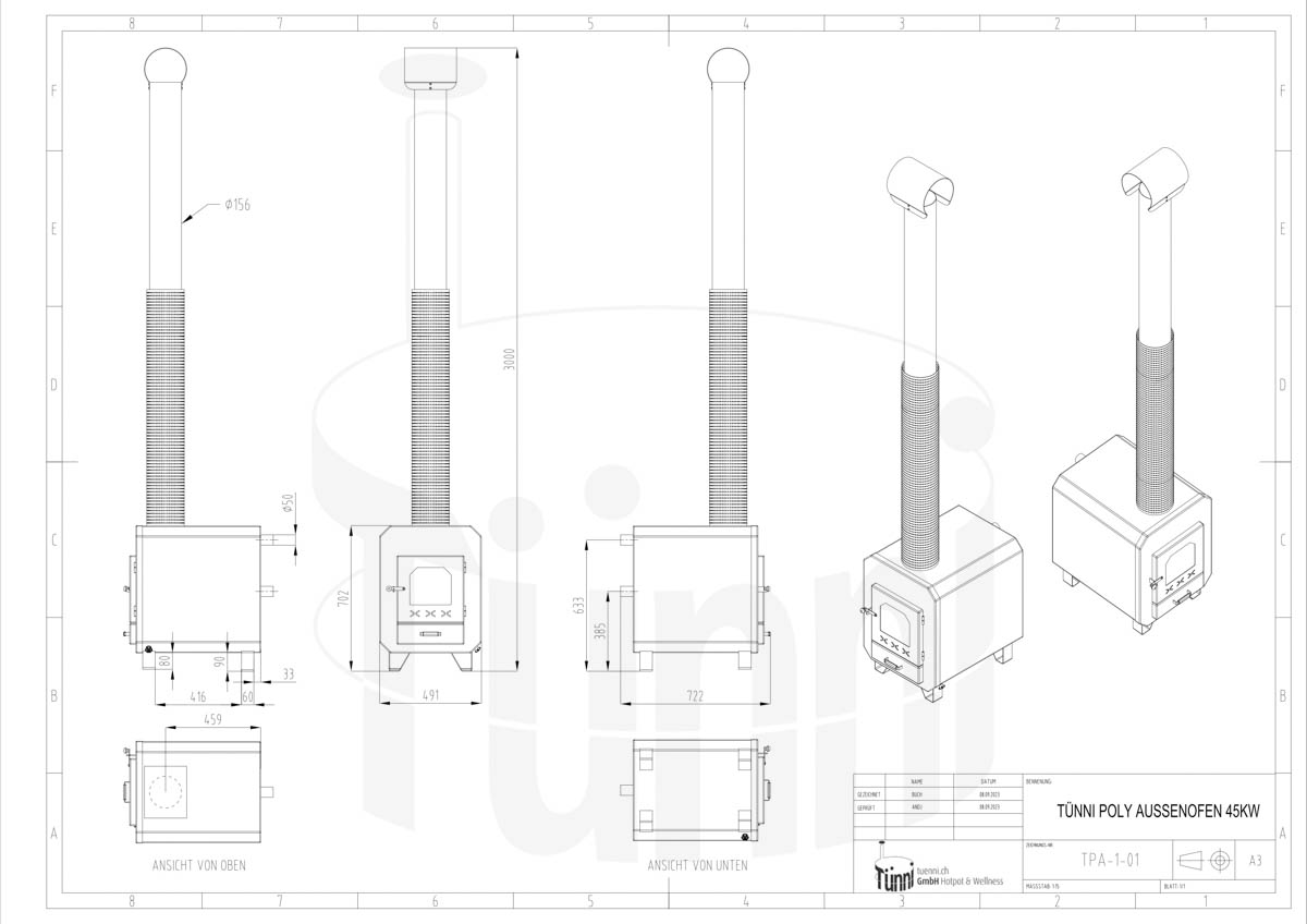 TÜNNI Poly Aussenofen - Zeichnung