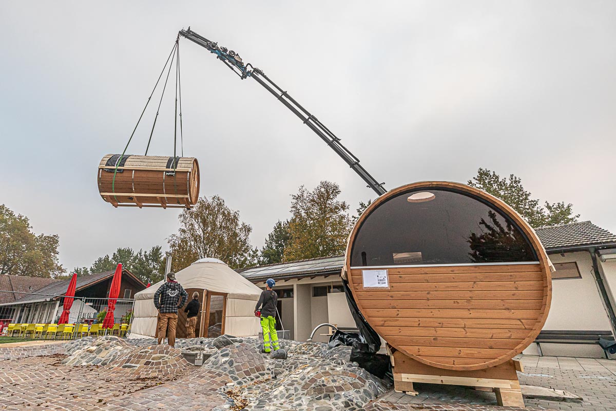 Sauna am See in Uster Fasssauna Kran Sauna am See in Uster Fasssauna Kran